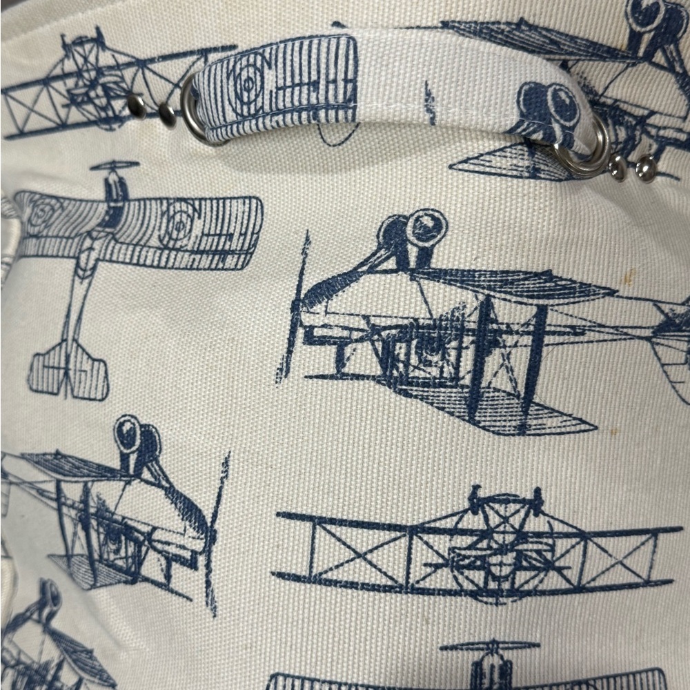 XL 19” Canvas Storage Toy Laundry Bin with Vintage Airplane Print - Neutral Blue - Picture 5 of 5